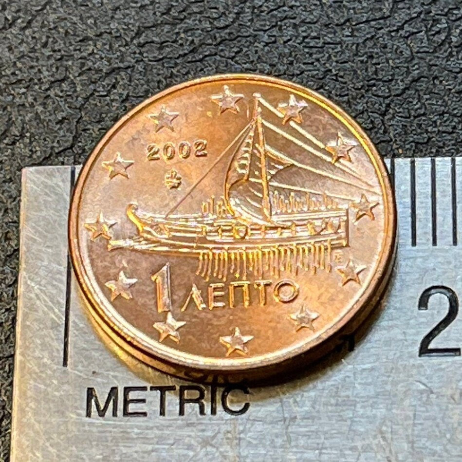 Trireme Galley 1 Euro Cent Greece Authentic Coin Money for Jewelry and Craft Making