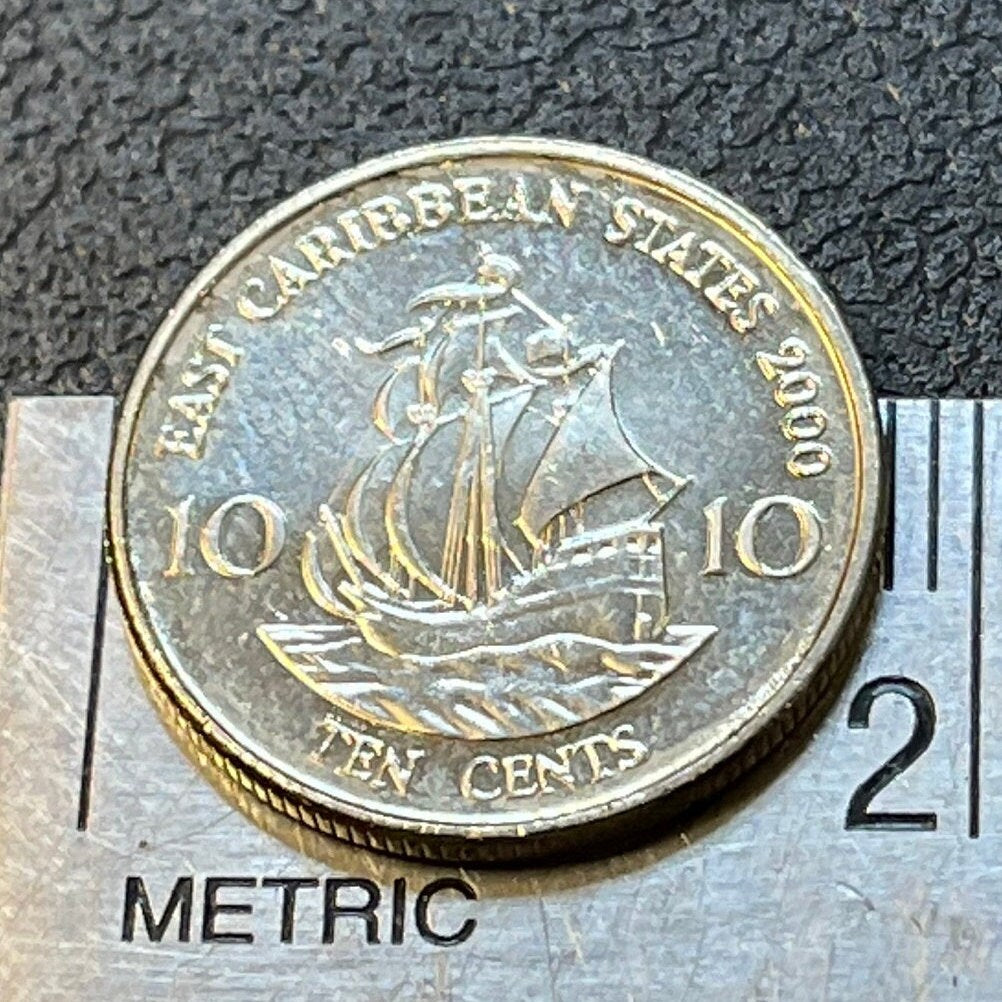 Golden Hind Galleon Sir Francis Drake 10 Cents East Caribbean States Authentic Coin Money for Jewelry and Craft Making