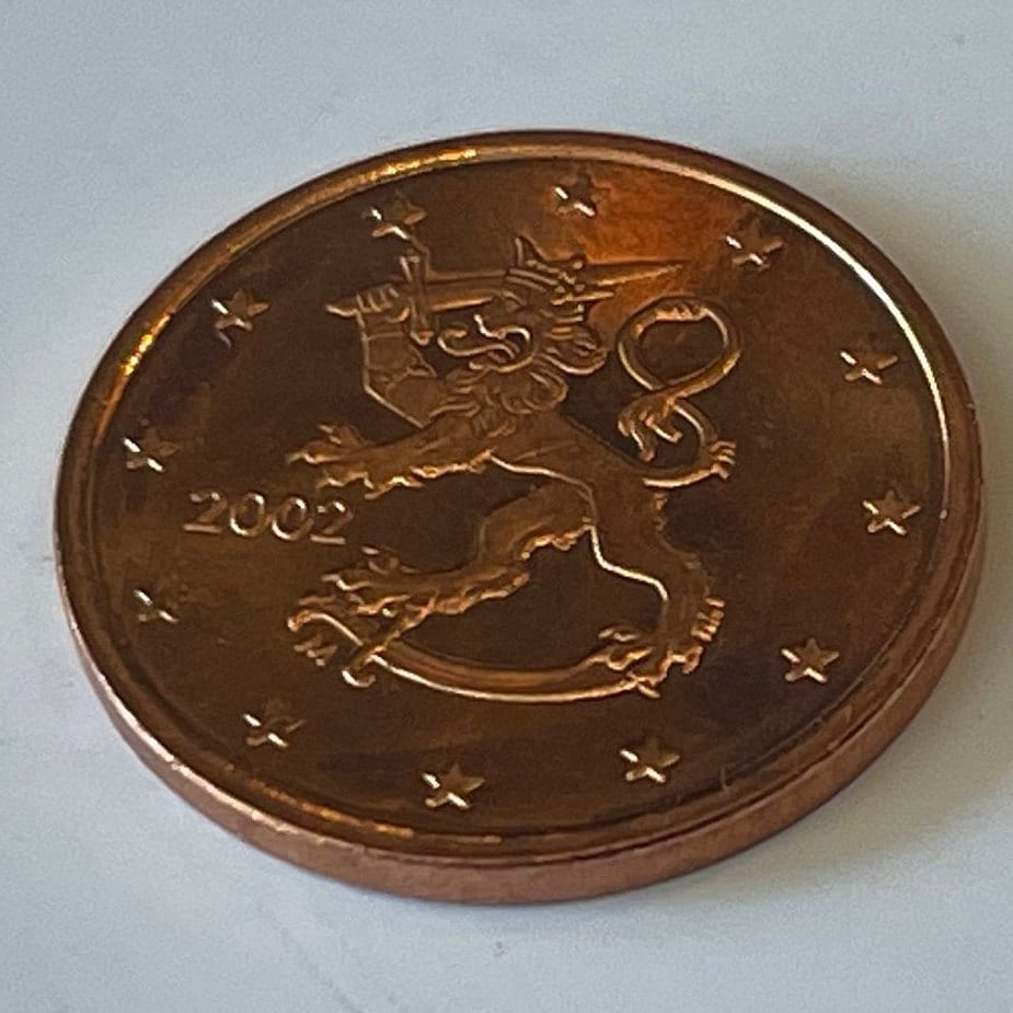 Heraldic Lion w/Sword 5 Euro Cents Finland Authentic Coin Money for Jewelry and Craft Making