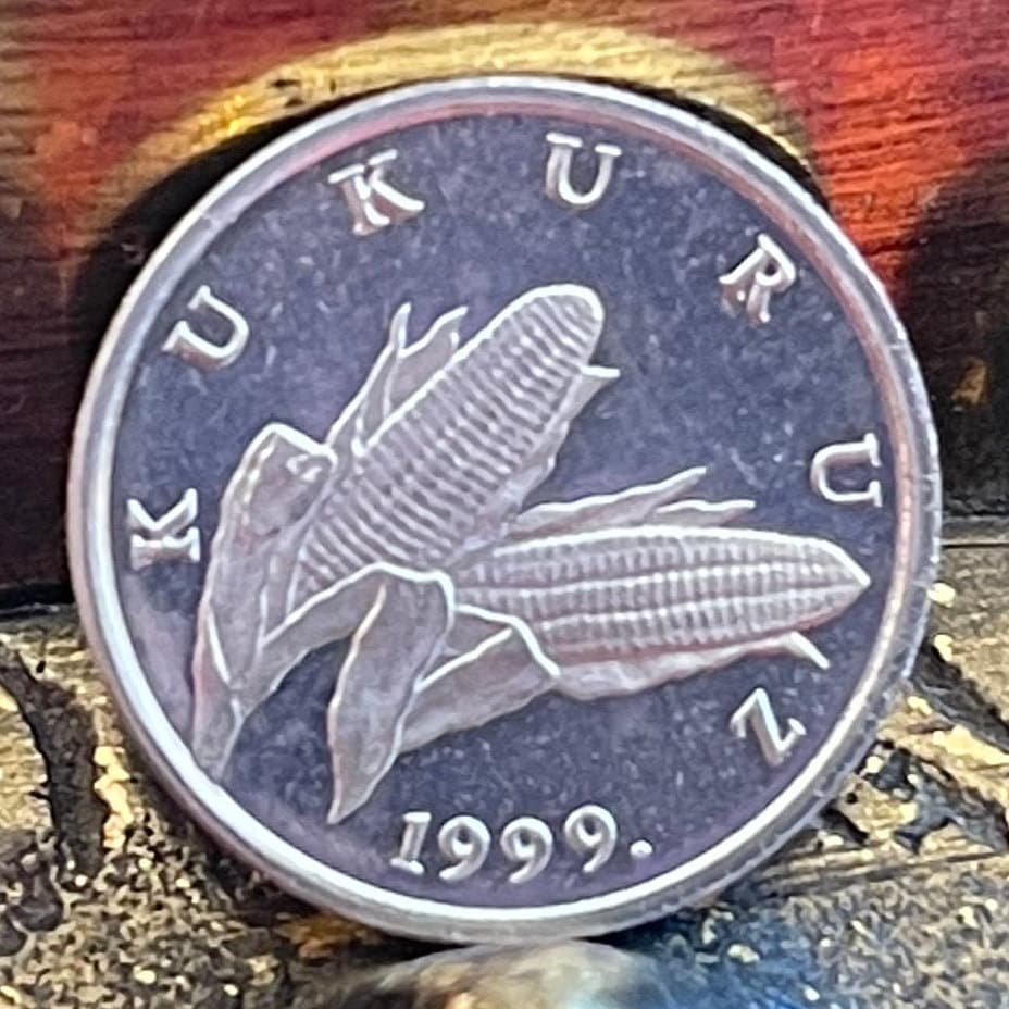 Ears of Corn 1 Lipa Croatia Authentic Coin Money for Jewelry and Craft Making (Linden Tree)