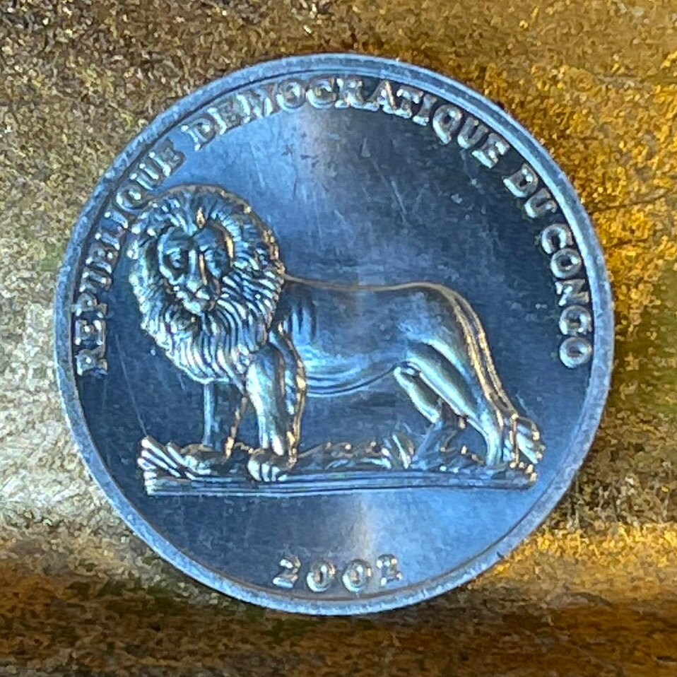 Weasel & Lion 25 Centimes Congo Authentic Coin Money for Jewelry and Craft Making