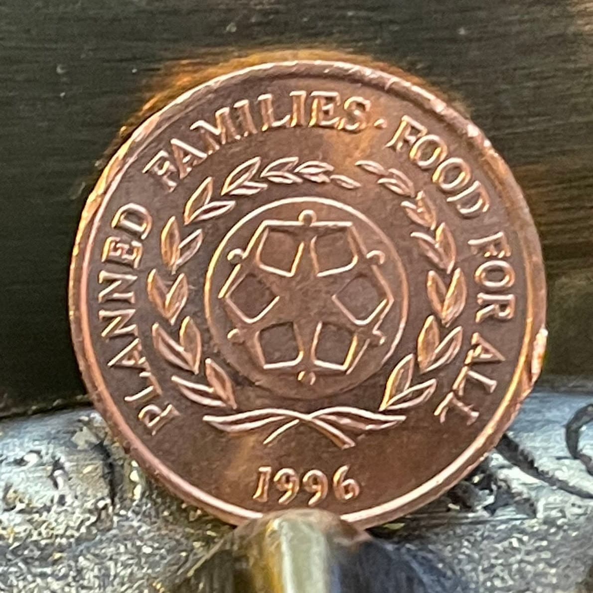 Taro Plant & "Food For All" 2 Seniti Tonga Authentic Coin Money for Jewelry and Craft Making (Family Planning) (United Nations)