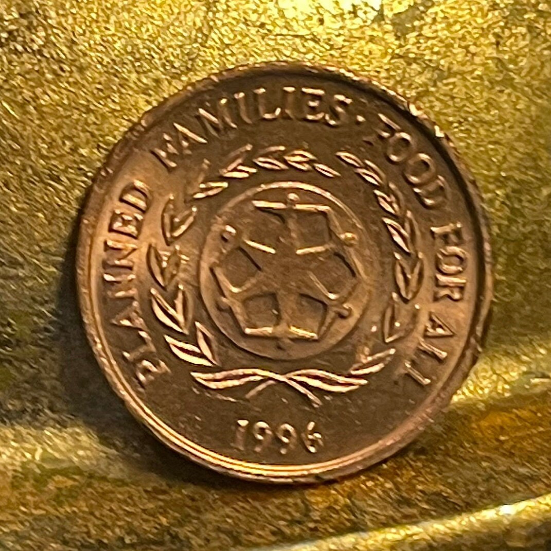 Taro Plant & "Food For All" 2 Seniti Tonga Authentic Coin Money for Jewelry and Craft Making (Family Planning) (United Nations)