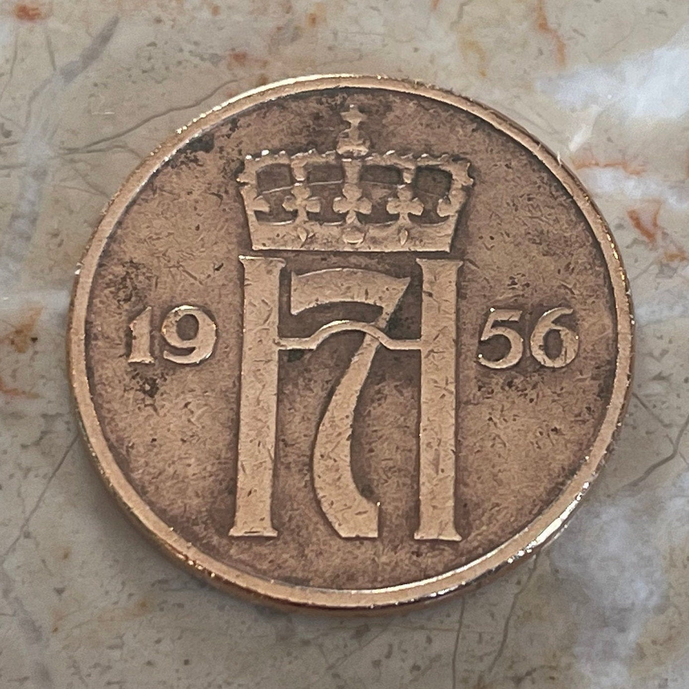 King Haakon 7 Monogram 5 Ore Norway Authentic Coin Money for Jewelry and Craft Making (Haakon VII)