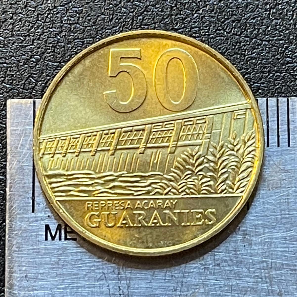 Acaray River Dam Paraguay 50 Guaranies Authentic Coin Money for Jewelry and Craft Making (Marshal José Félix Estigarribia)