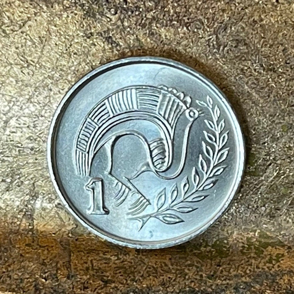 Ancient Bird Cyprus 1 Cent Authentic Coin Money for Jewelry and Craft Making