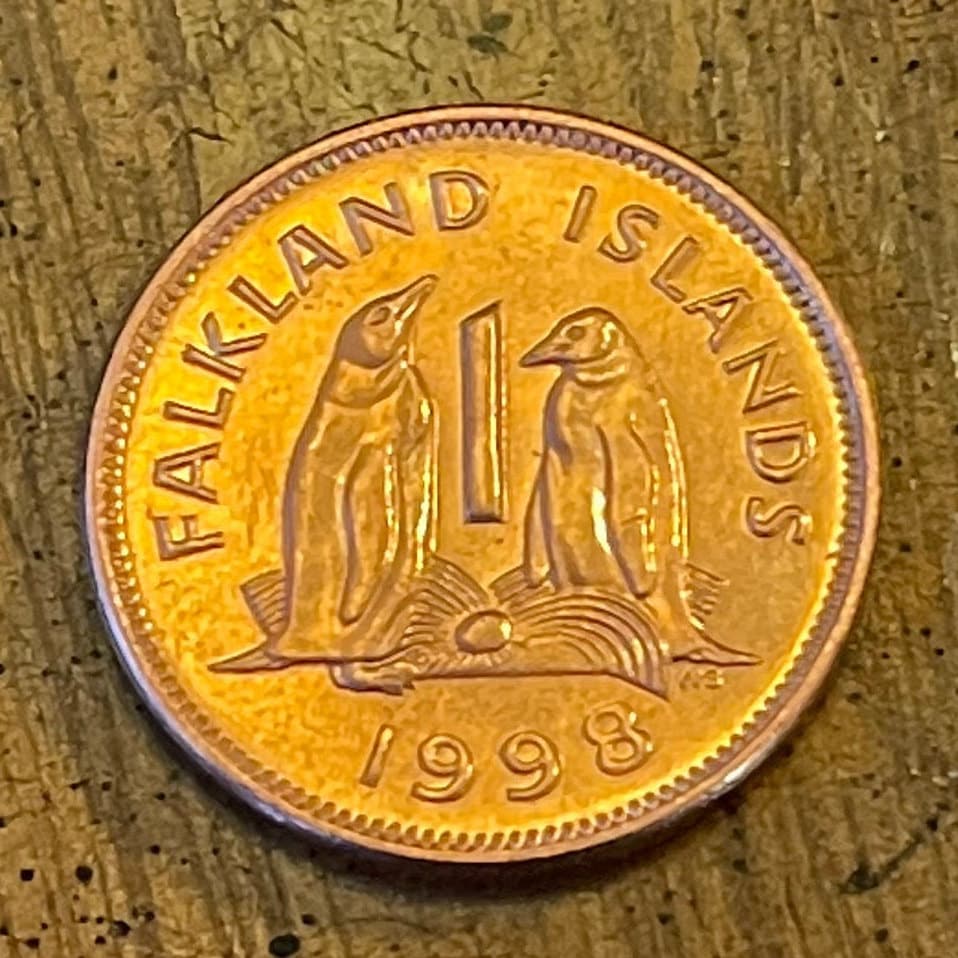 Gentoo Penguins Falkland Islands 1 Penny Authentic Coin Money for Jewelry and Craft Making