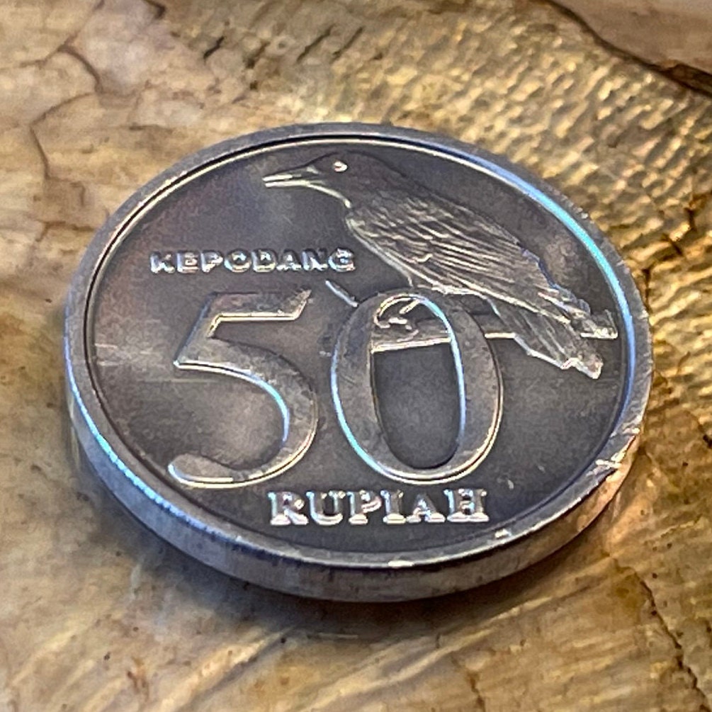 Garuda & Black-naped Oriole Indonesia 50 Rupiah Authentic Coin Money for Jewelry and Craft Making