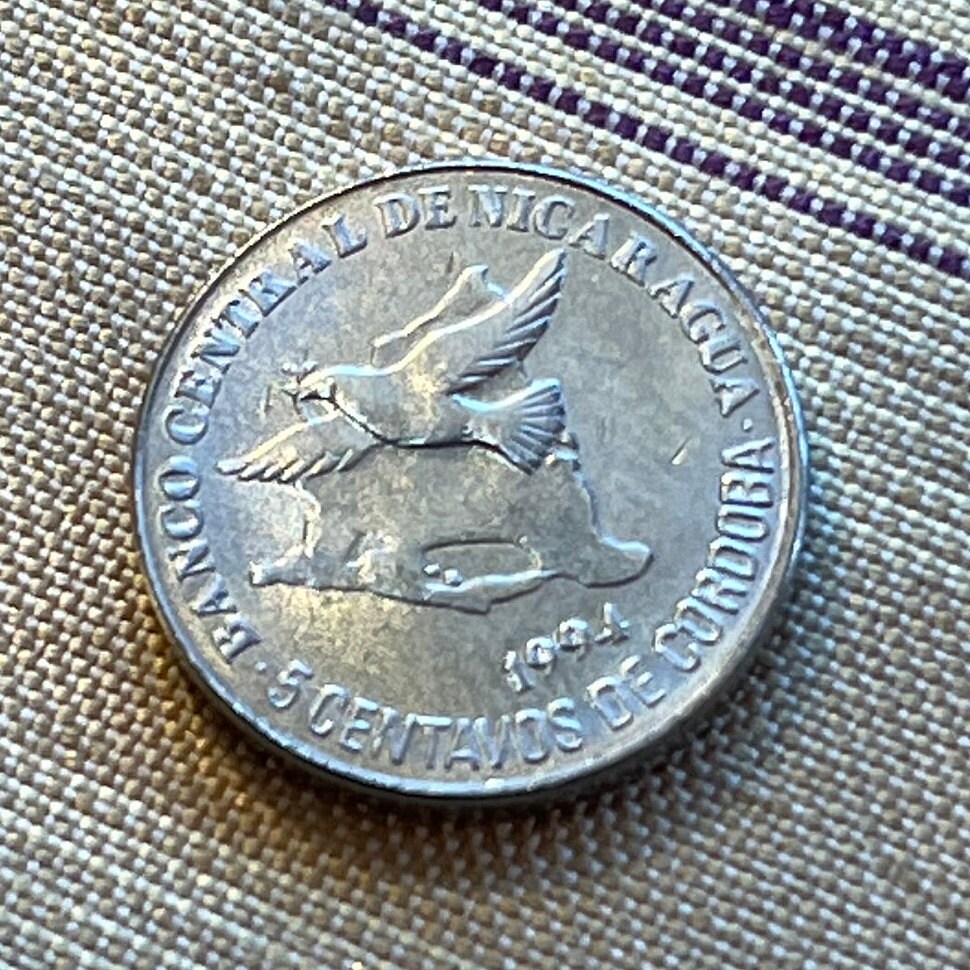 Turquoise-browed Motmot Nicaragua 5 Centavos Authentic Coin Money for Jewelry and Craft Making