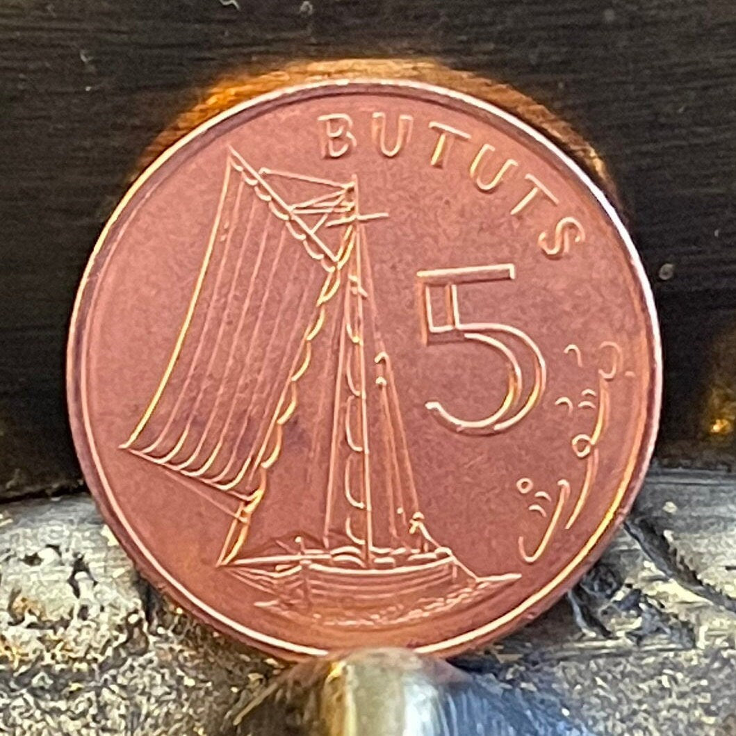 Sailboat 5 Bututs Gambia Authentic Coin Money for Jewelry and Craft Making
