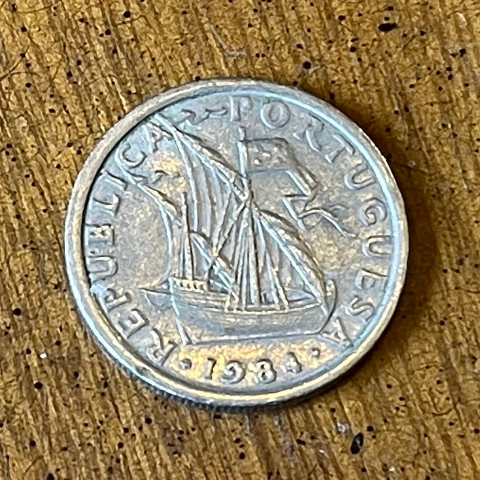 Caravel Ship 2 1/2 Escudos Portugal Authentic Coin Money for Jewelry and Craft Making