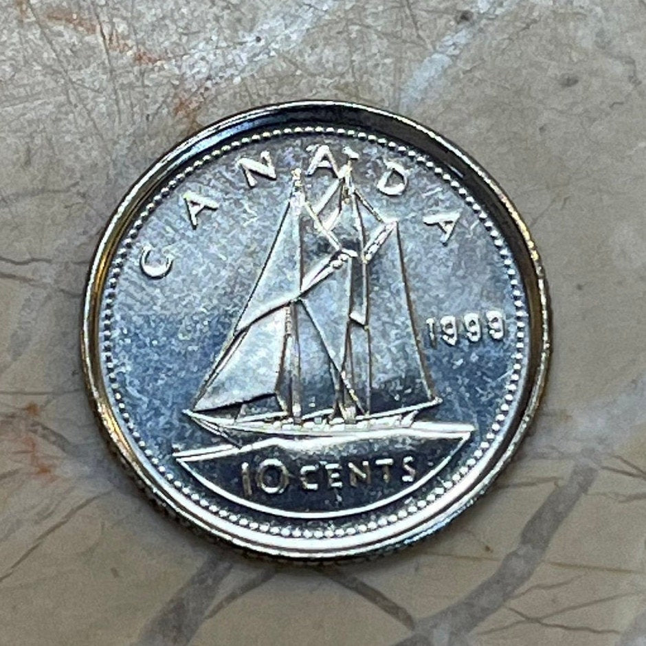 Bluenose Schooner & Queen Elizabeth Canada Ship 10 Cents Dime Authentic Coin Money for Jewelry and Craft Making