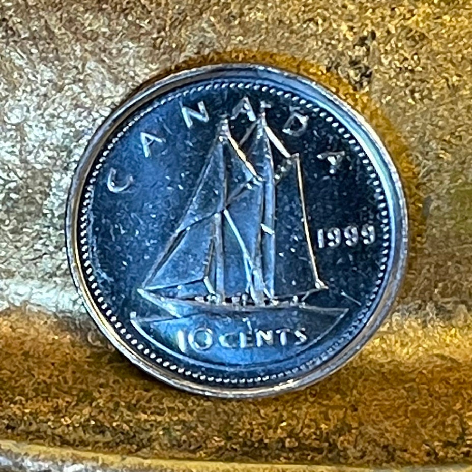 Bluenose Schooner & Queen Elizabeth Canada Ship 10 Cents Dime Authentic Coin Money for Jewelry and Craft Making