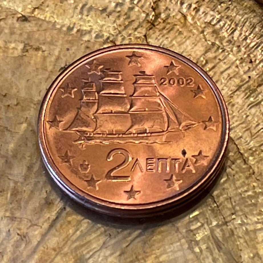Corvette Greece 2 Euro Cents Authentic Coin Money for Jewelry and Craft Making