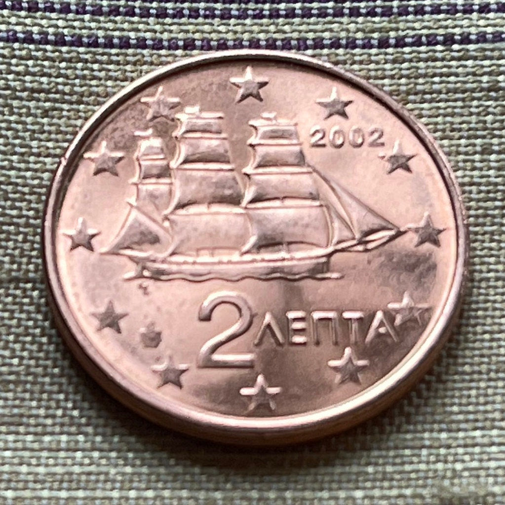 Corvette Greece 2 Euro Cents Authentic Coin Money for Jewelry and Craft Making