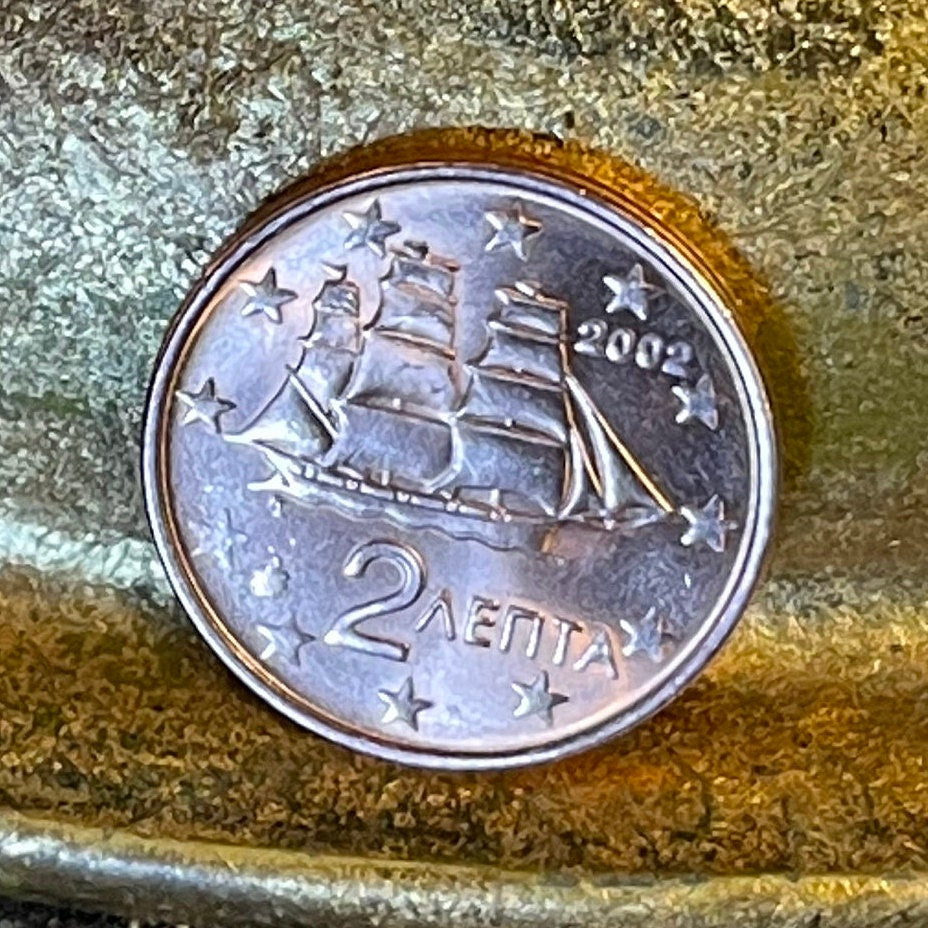 Corvette Greece 2 Euro Cents Authentic Coin Money for Jewelry and Craft Making