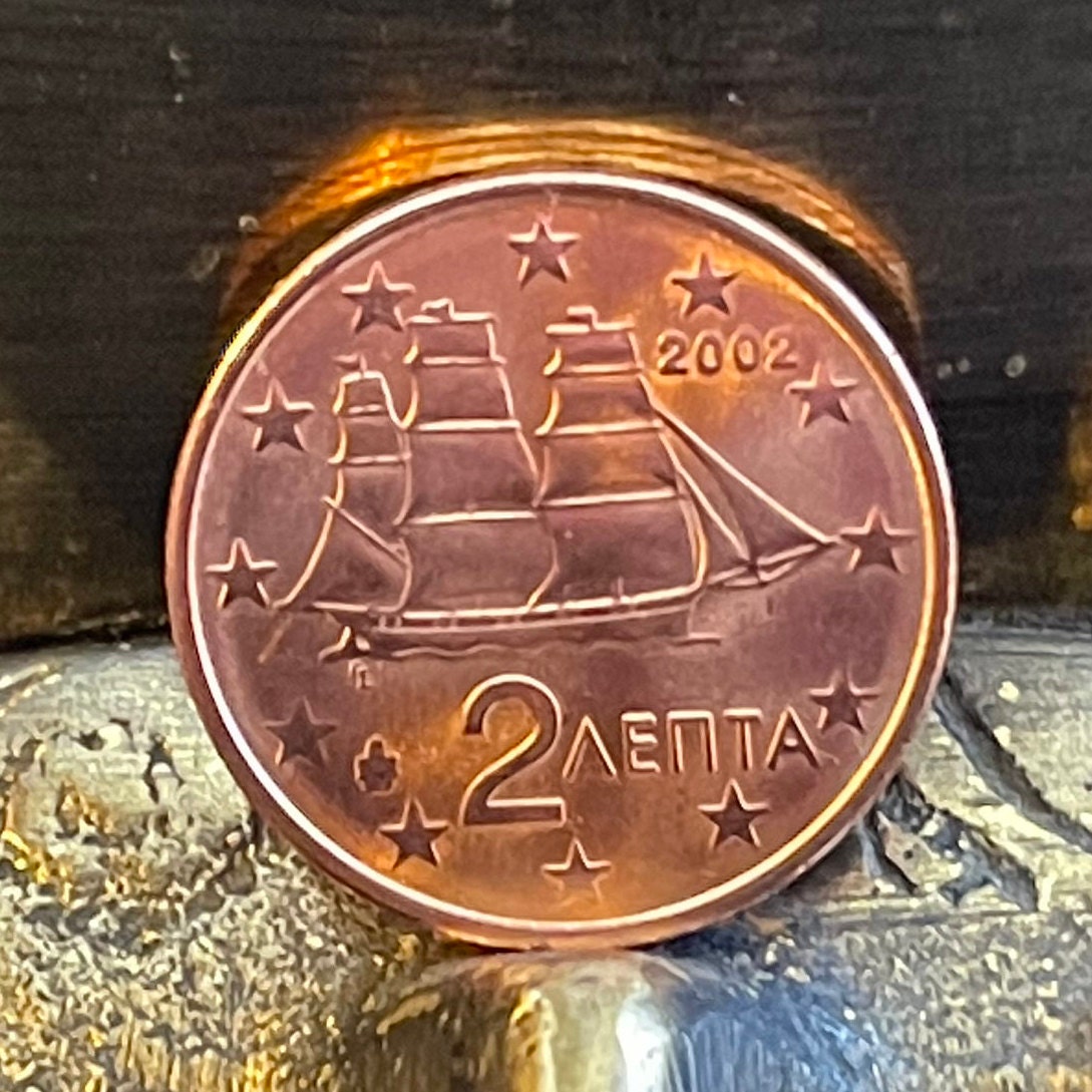 Corvette Greece 2 Euro Cents Authentic Coin Money for Jewelry and Craft Making