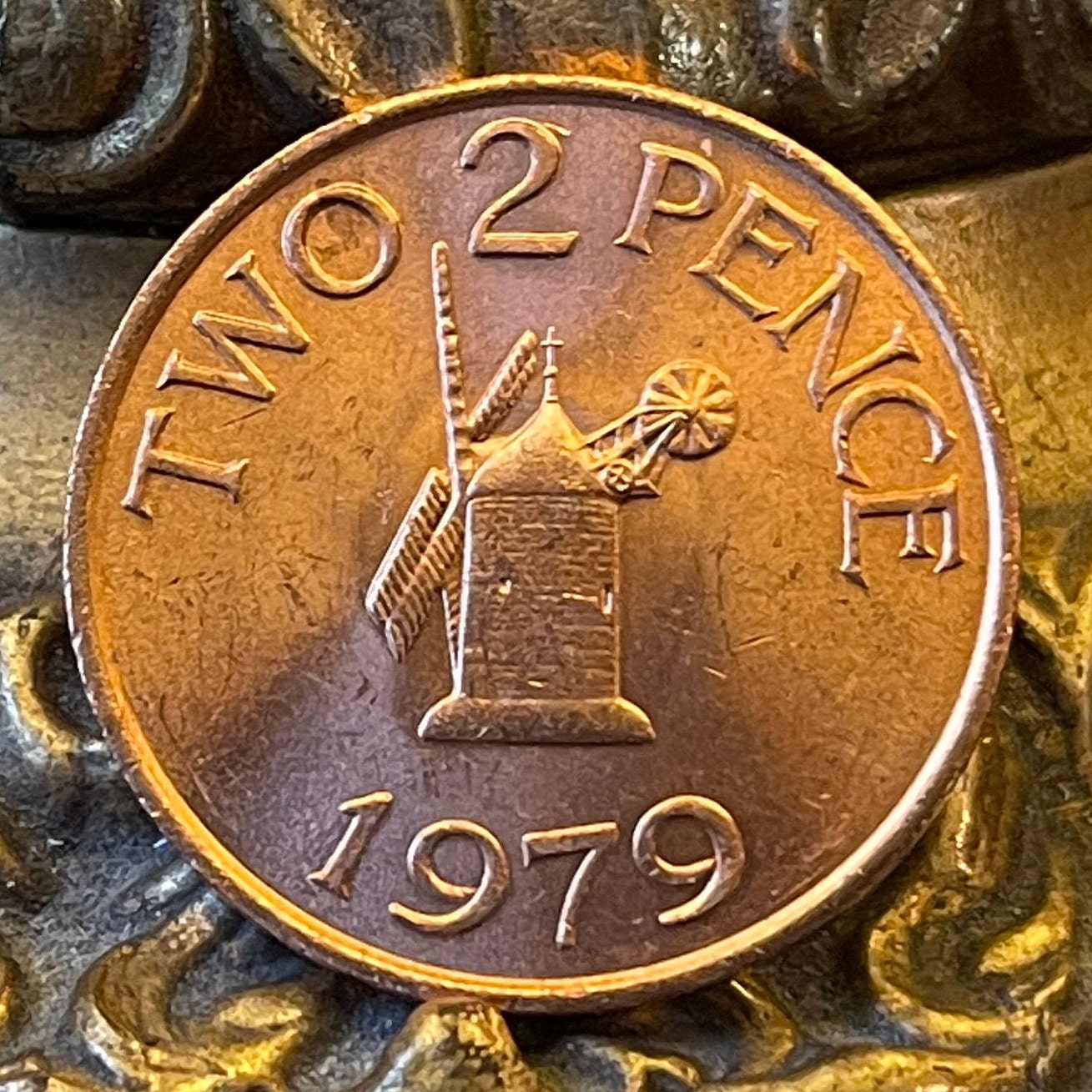 Sark Windmill 2 Pence Guernsey Authentic Coin Money for Jewelry and Craft Making