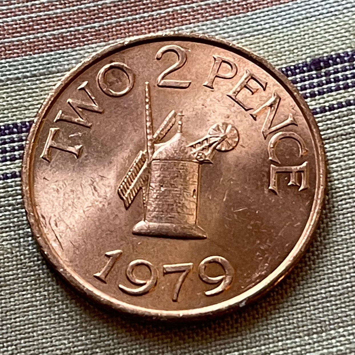 Sark Windmill 2 Pence Guernsey Authentic Coin Money for Jewelry and Craft Making