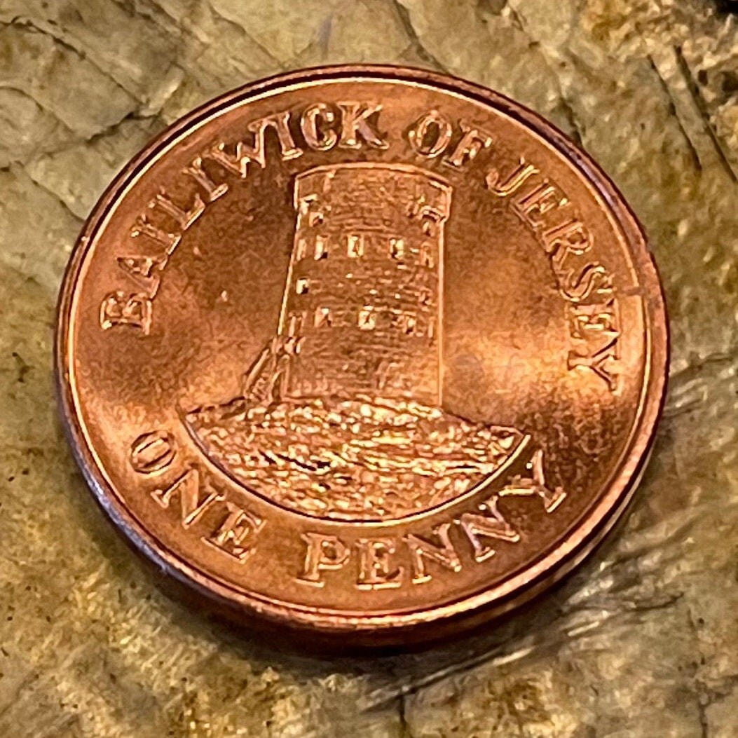 Le Hocq Tower 1 Penny Jersey Authentic Coin Money for Jewelry and Craft Making (Bailiwick of Jersey) (Jersey Round Tower)