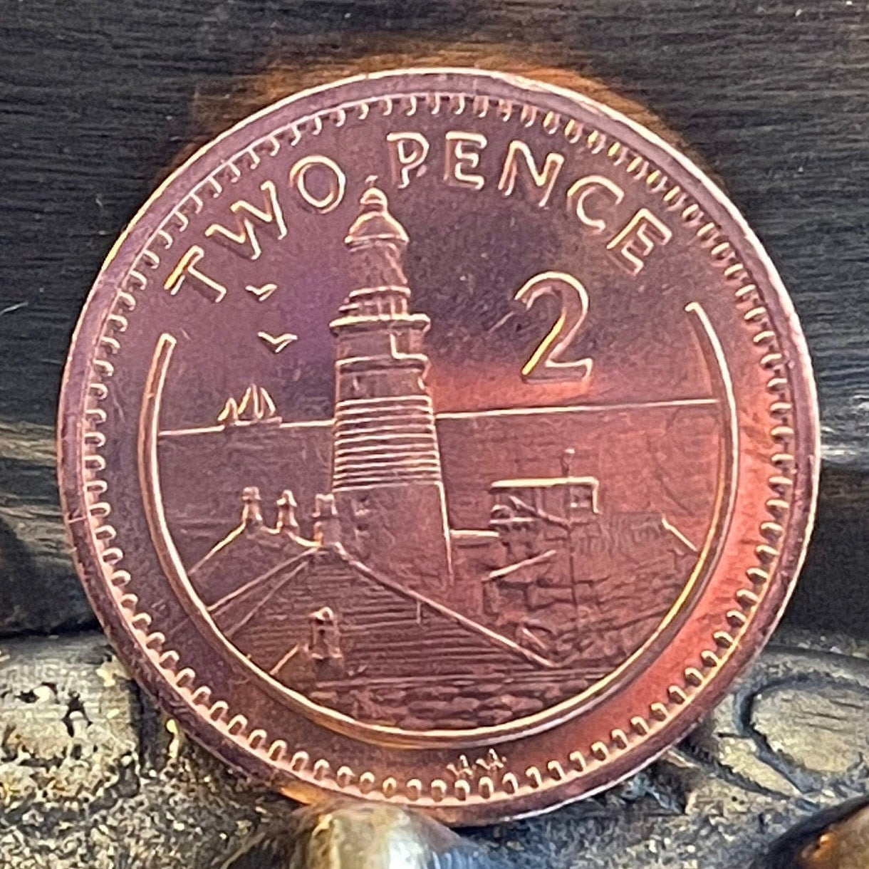 Europa Point Lighthouse Gibraltar 2 Pence Authentic Coin Money for Jewelry and Craft Making