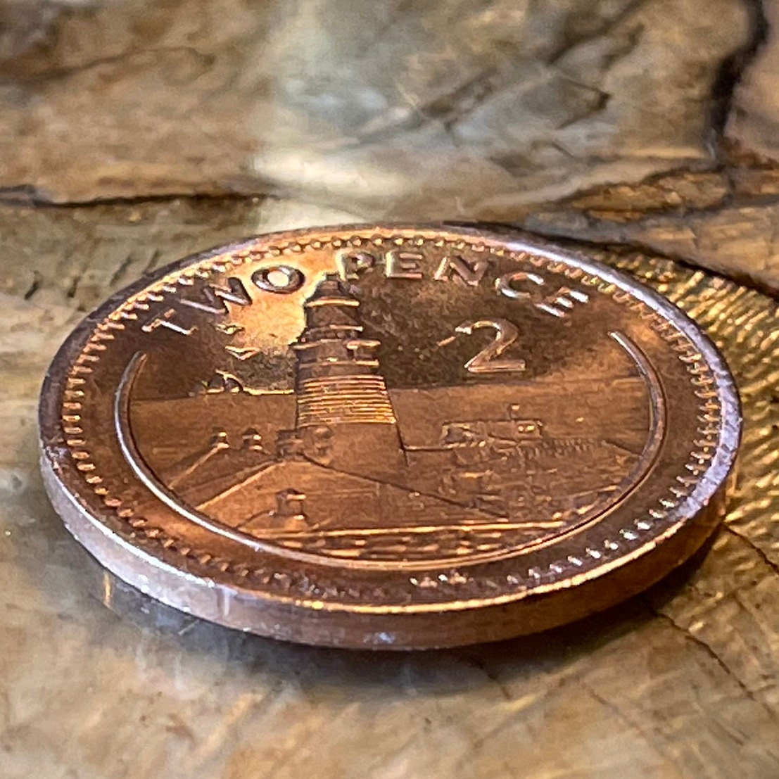 Europa Point Lighthouse Gibraltar 2 Pence Authentic Coin Money for Jewelry and Craft Making