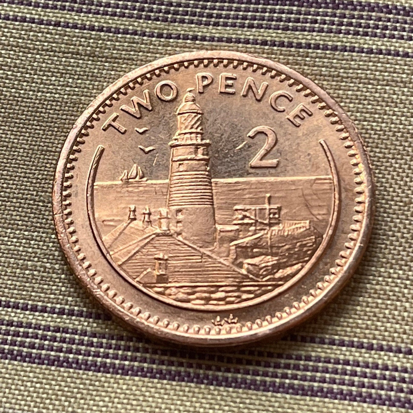 Europa Point Lighthouse Gibraltar 2 Pence Authentic Coin Money for Jewelry and Craft Making
