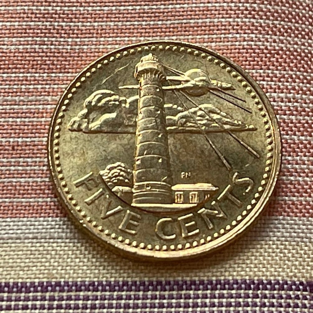 South Point Lighthouse Barbados 5 Cents Authentic Coin Money for Jewelry and Craft Making