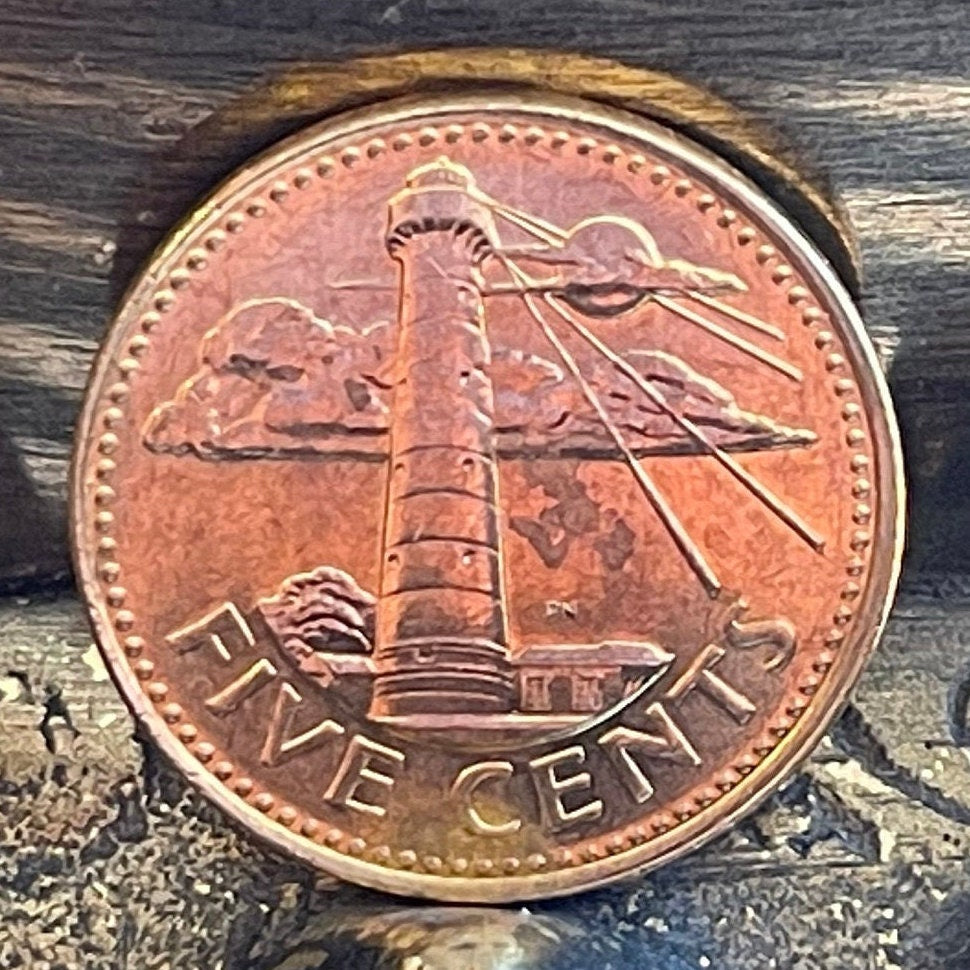 South Point Lighthouse Barbados 5 Cents Authentic Coin Money for Jewelry and Craft Making