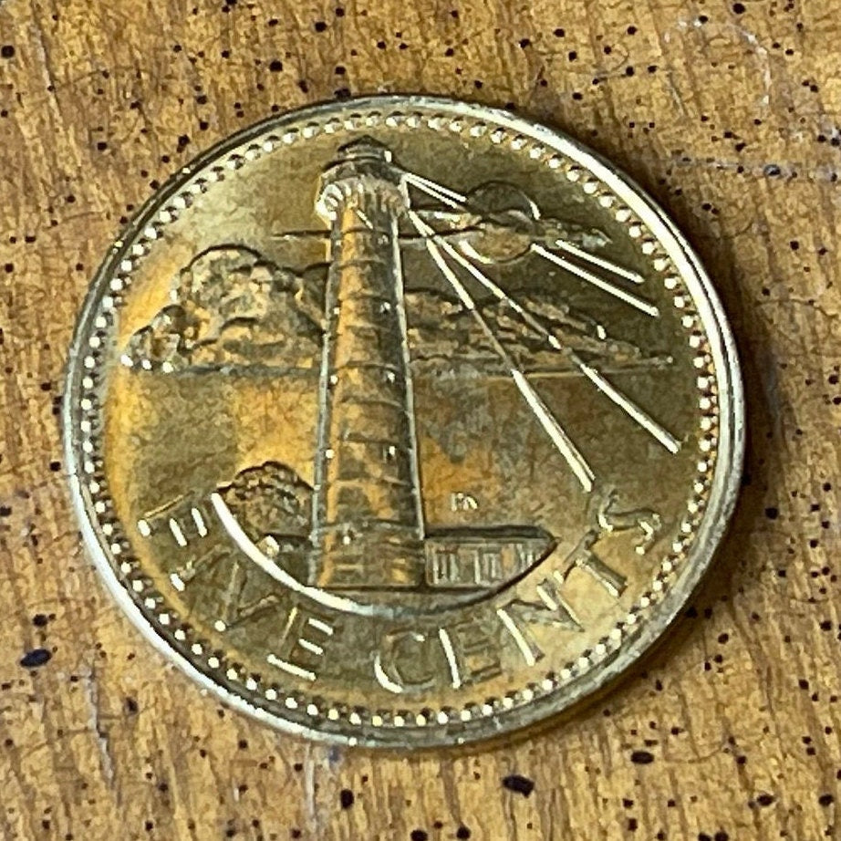 South Point Lighthouse Barbados 5 Cents Authentic Coin Money for Jewelry and Craft Making