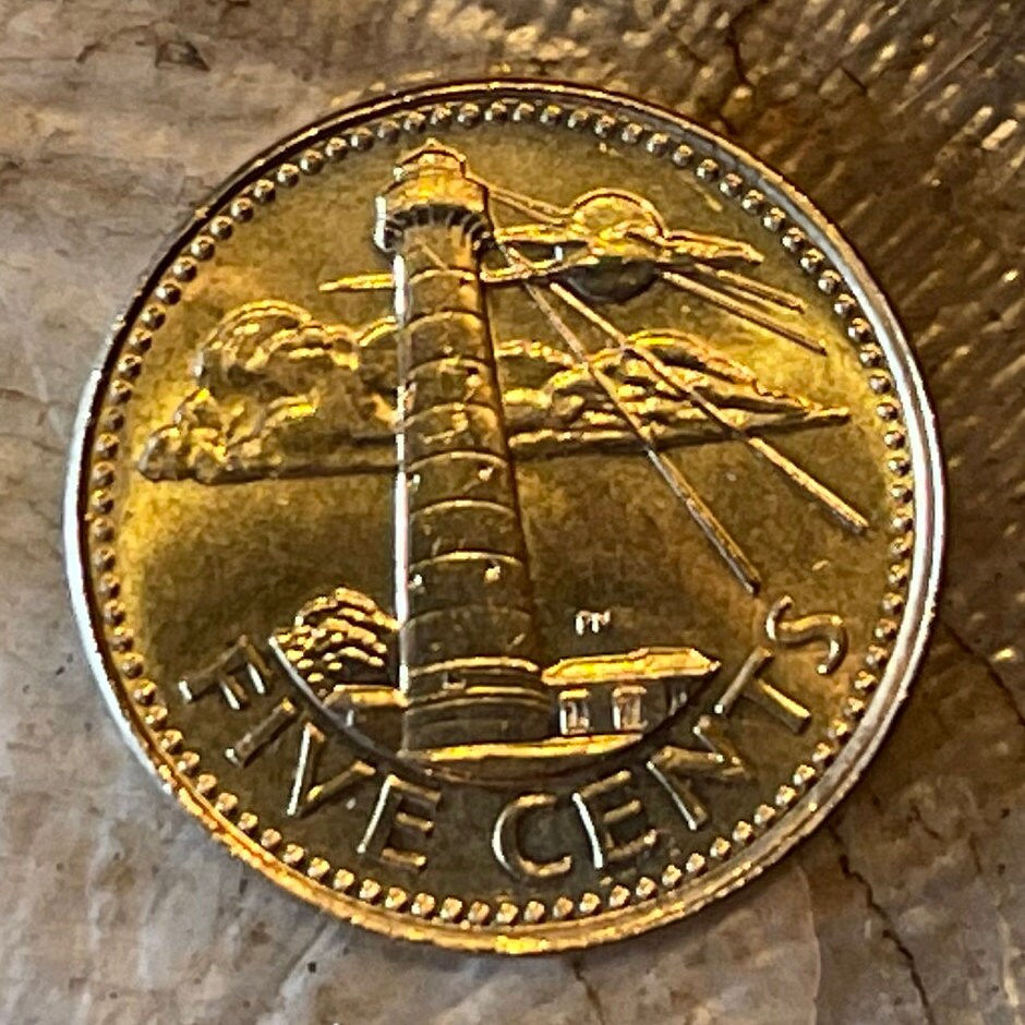 South Point Lighthouse Barbados 5 Cents Authentic Coin Money for Jewelry and Craft Making