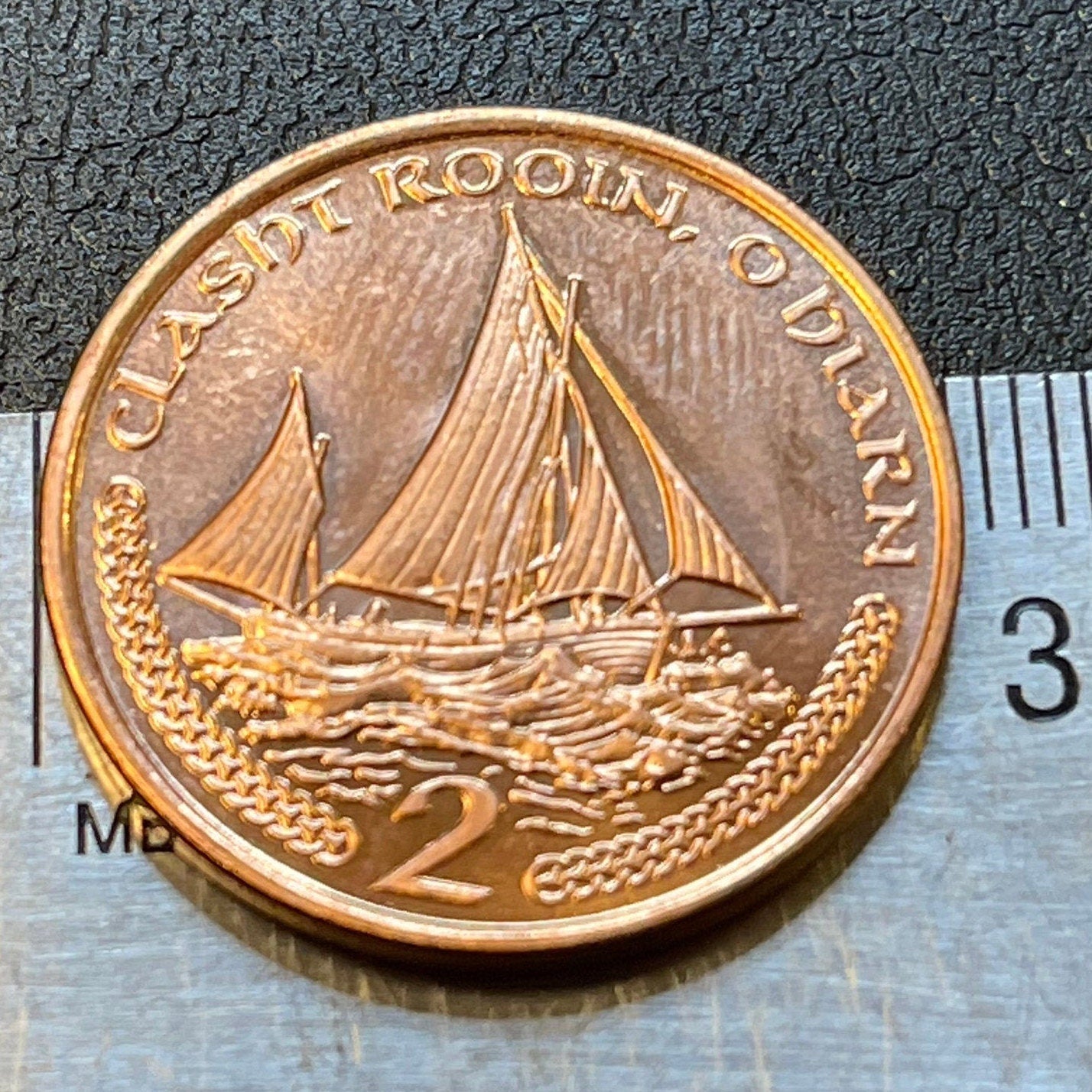 Manx Nobby Lugger Fishing Boat 2 Pence Isle of Man Authentic Coin Money for Jewelry and Craft Making