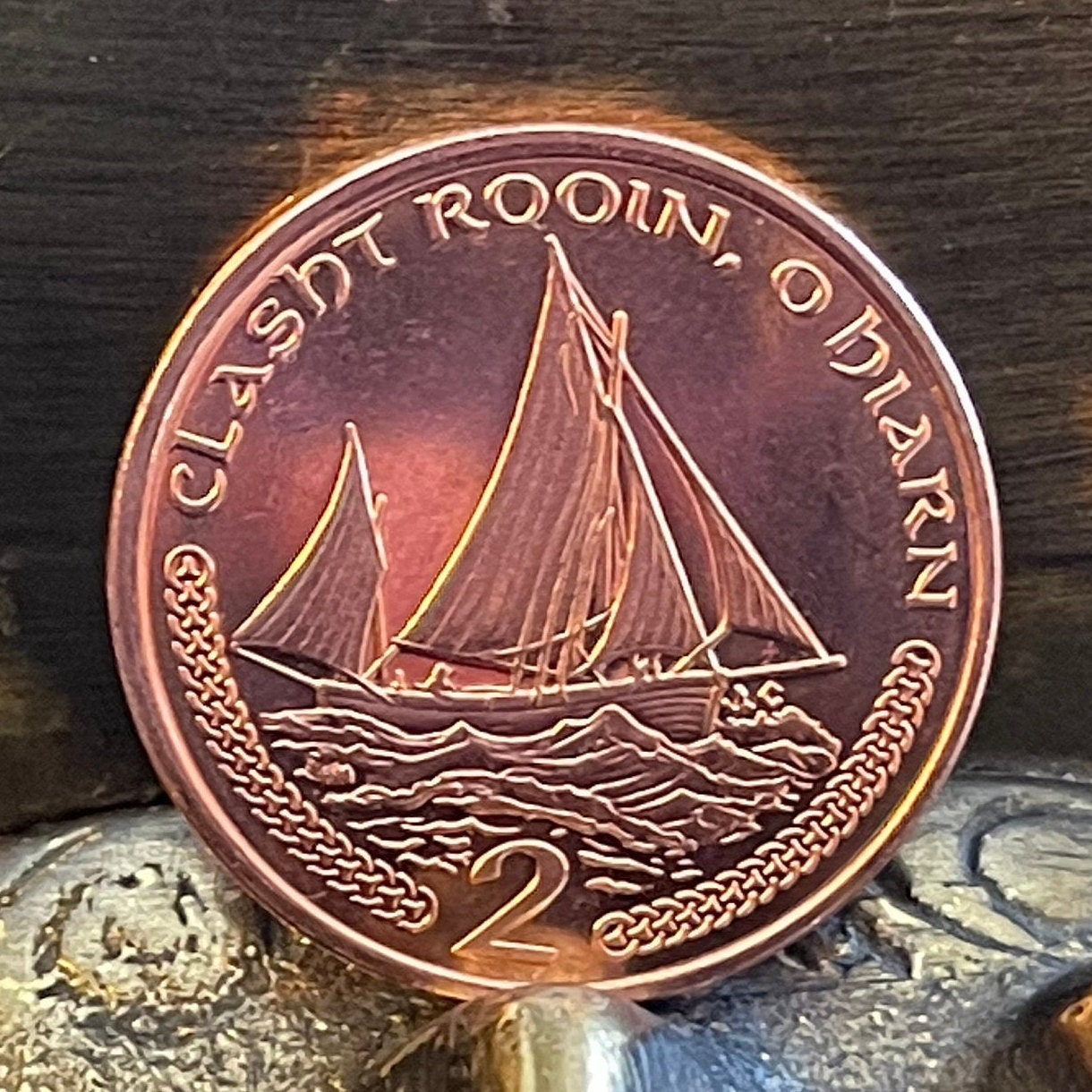 Manx Nobby Lugger Fishing Boat 2 Pence Isle of Man Authentic Coin Money for Jewelry and Craft Making