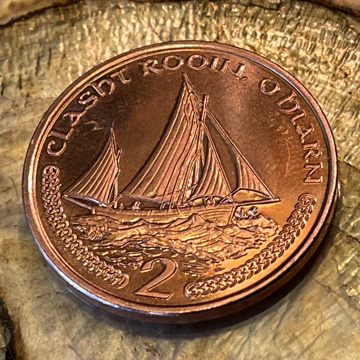 Manx Nobby Lugger Fishing Boat 2 Pence Isle of Man Authentic Coin Money for Jewelry and Craft Making