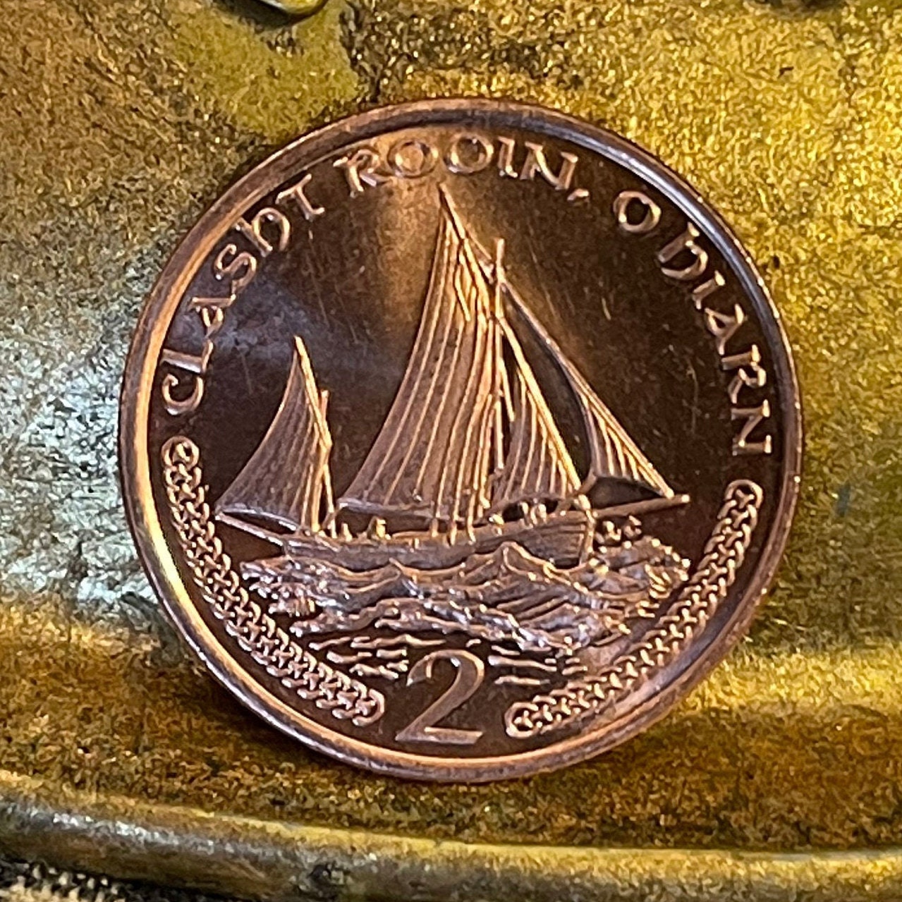 Manx Nobby Lugger Fishing Boat 2 Pence Isle of Man Authentic Coin Money for Jewelry and Craft Making