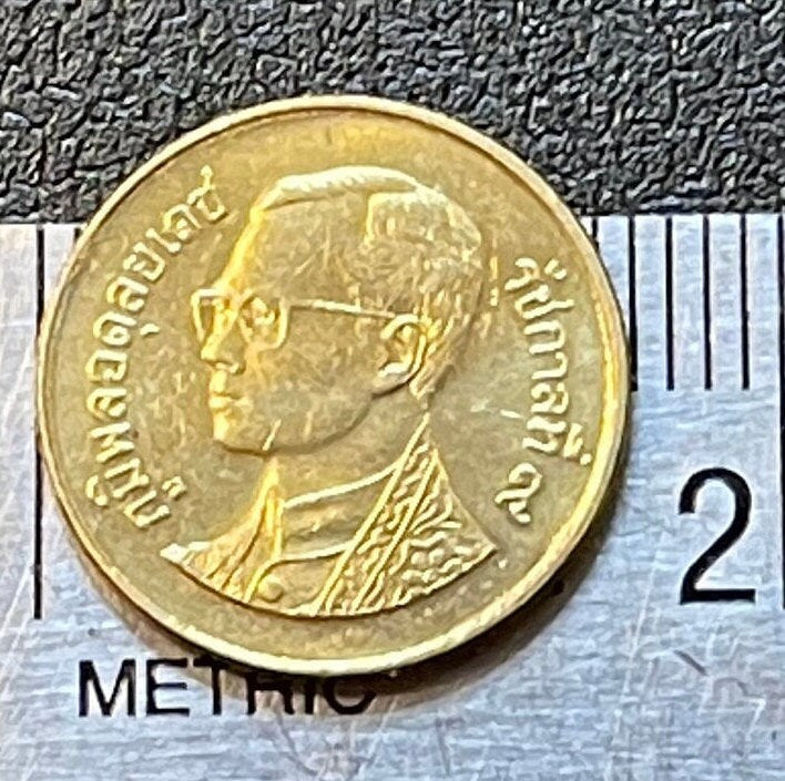 King Bhumibol of Thailand & Wat Phra Mahathat 25 Satang Authentic Coin Money for Jewelry and Craft Making (Buddhist Stupa)