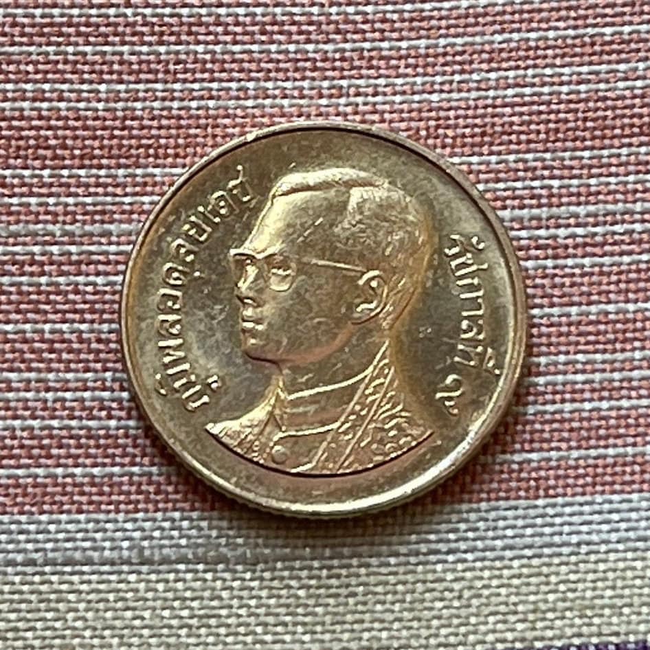 King Bhumibol of Thailand & Wat Phra Mahathat 25 Satang Authentic Coin Money for Jewelry and Craft Making (Buddhist Stupa)