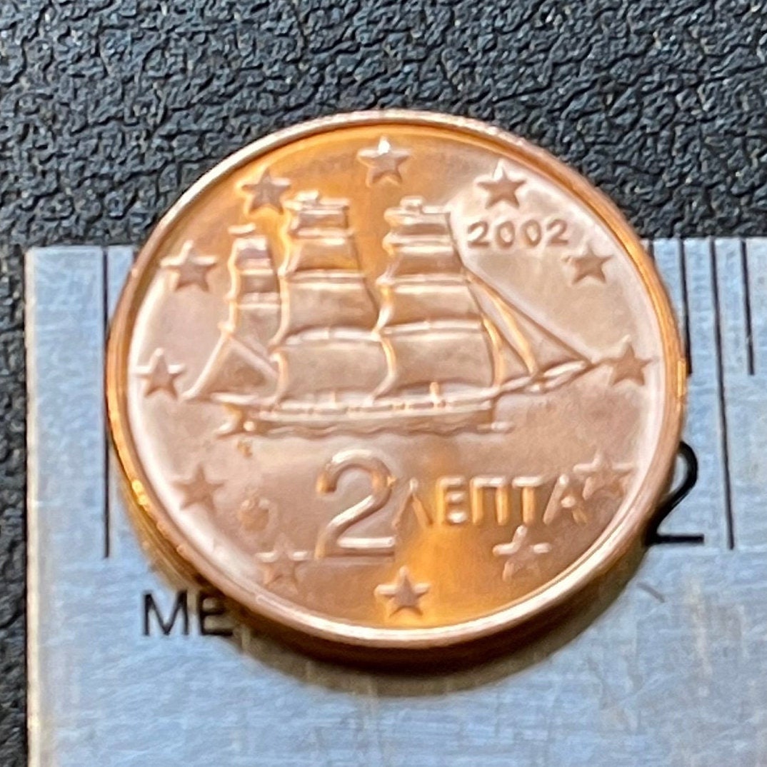 Corvette Greece 2 Euro Cents Authentic Coin Money for Jewelry and Craft Making