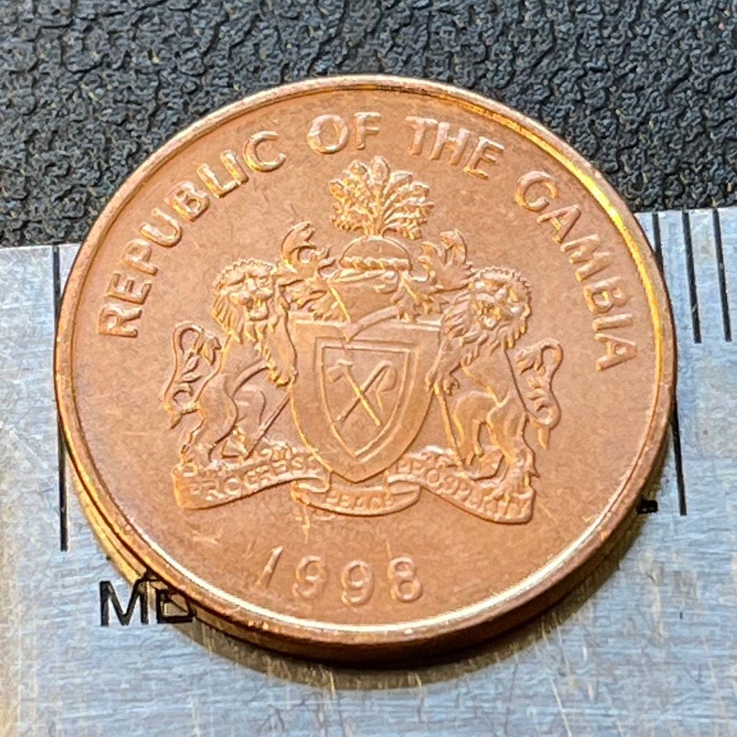 Sailboat 5 Bututs Gambia Authentic Coin Money for Jewelry and Craft Making