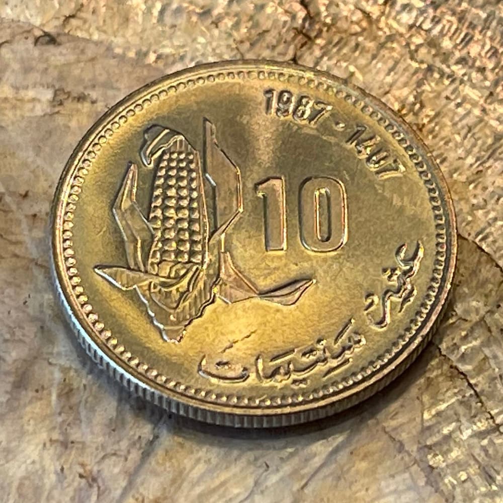 Ear of Corn 10 Santimat Morocco Authentic Coin Money for Jewelry and Craft Making (FAO)