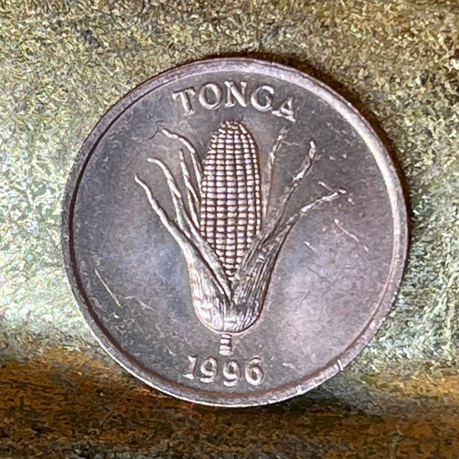 Ear of Corn & Vanilla Plant "Grow More Food" 1 Seniti Tonga Authentic Coin Money for Jewelry and Craft Making (World Food Day)