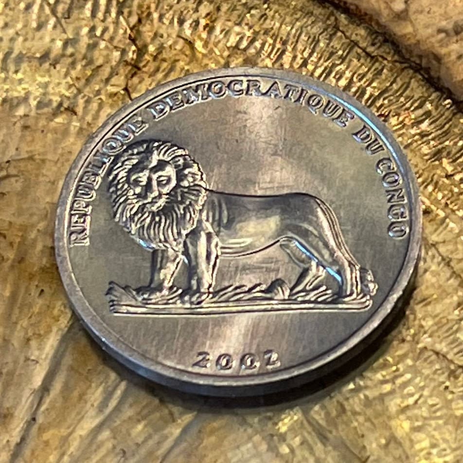 Weasel & Lion 25 Centimes Congo Authentic Coin Money for Jewelry and Craft Making