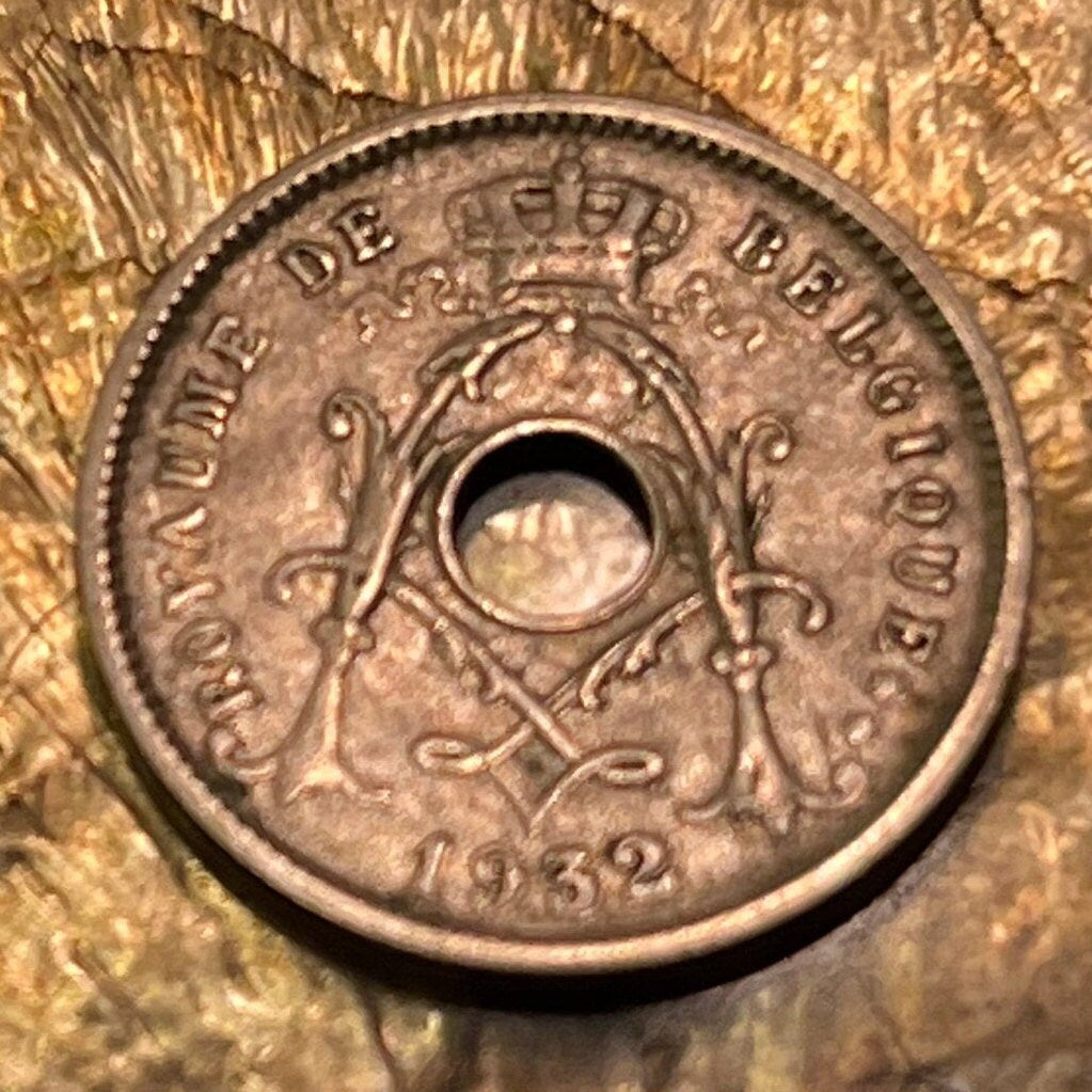 Olive Branch & Hole 5 Centimes Belgium Authentic Coin Money for Jewelry and Craft Making (Peace)