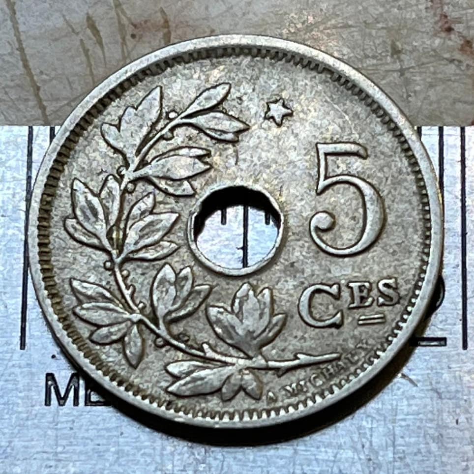 Olive Branch & Hole 5 Centimes Belgium Authentic Coin Money for Jewelry and Craft Making (Peace)