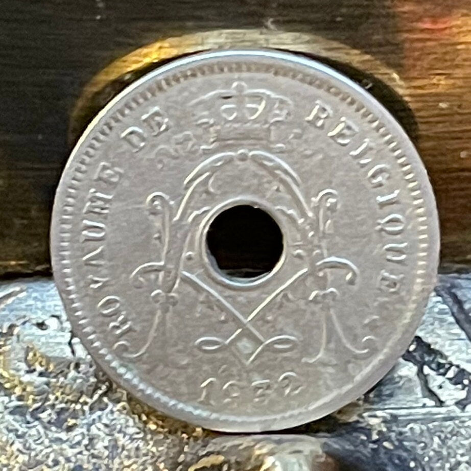 Olive Branch & Hole 5 Centimes Belgium Authentic Coin Money for Jewelry and Craft Making (Peace)