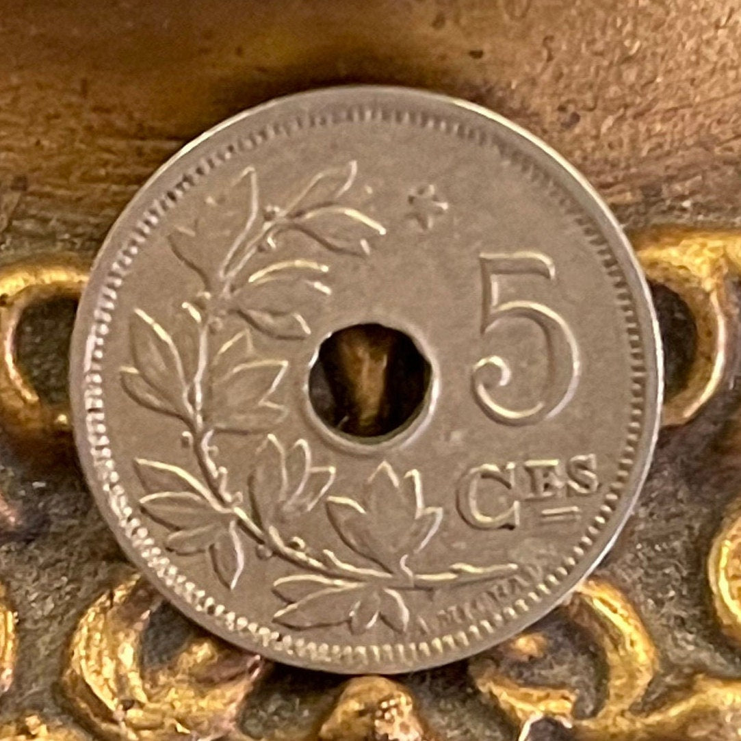 Olive Branch & Hole 5 Centimes Belgium Authentic Coin Money for Jewelry and Craft Making (Peace)