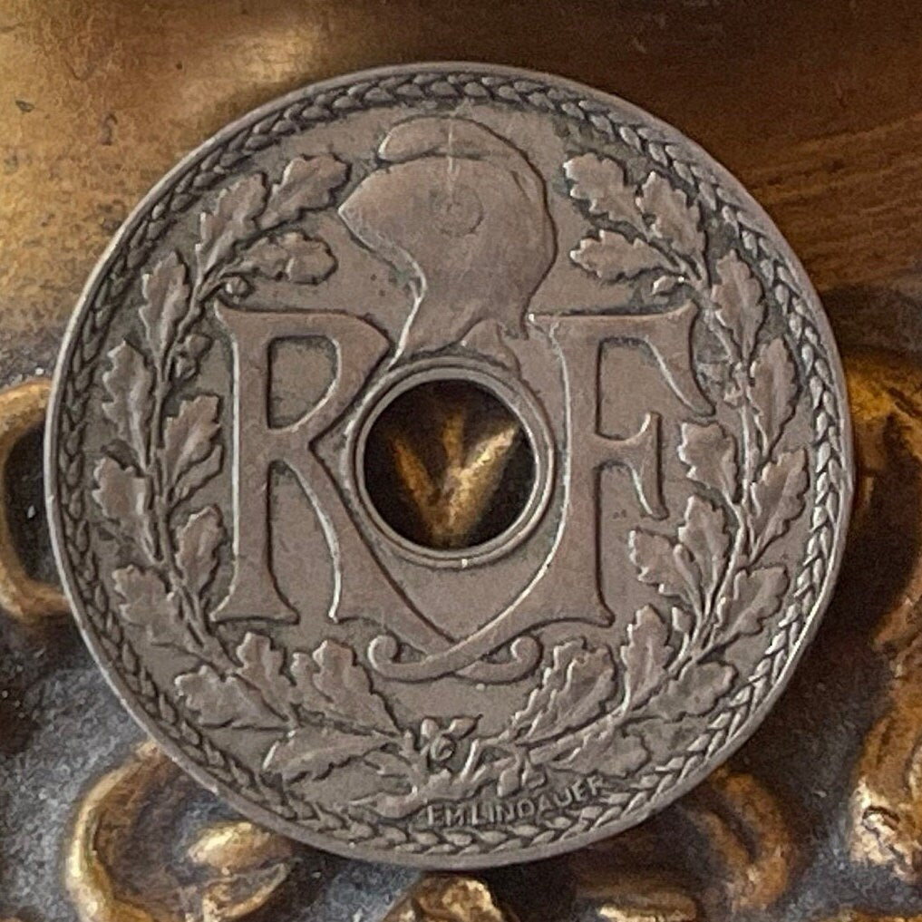 Olive Branch 10 Centimes France Authentic Coin Money for Jewelry and Craft Making (Peace) (Oak Leaves) (Liberty Cap)