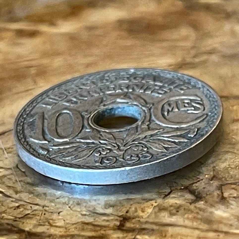 Olive Branch 10 Centimes France Authentic Coin Money for Jewelry and Craft Making (Peace) (Oak Leaves) (Liberty Cap)