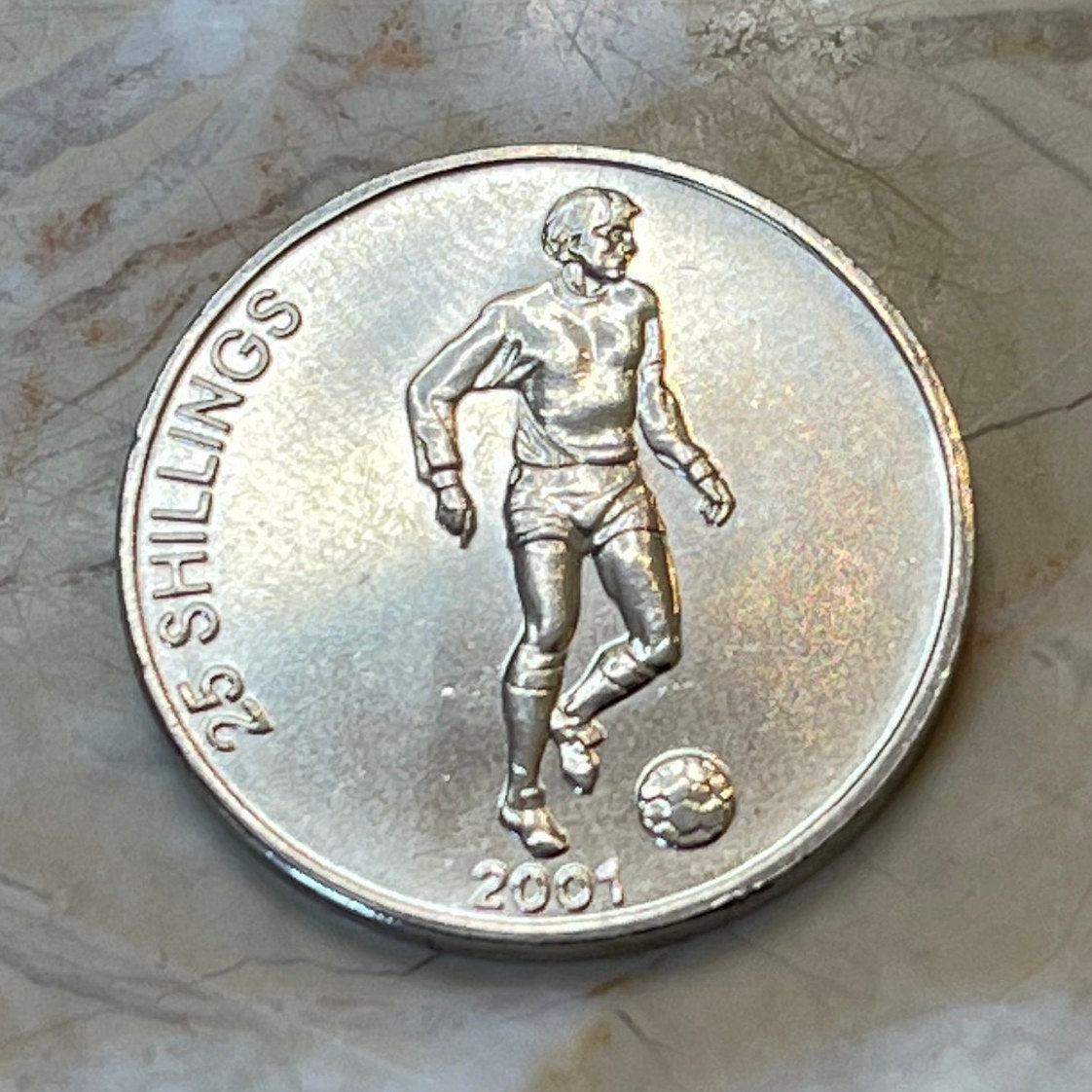 Soccer 25 Shillings Somalia Authentic Coin Money for Jewelry and Craft Making (Ocean Stars Football Team)