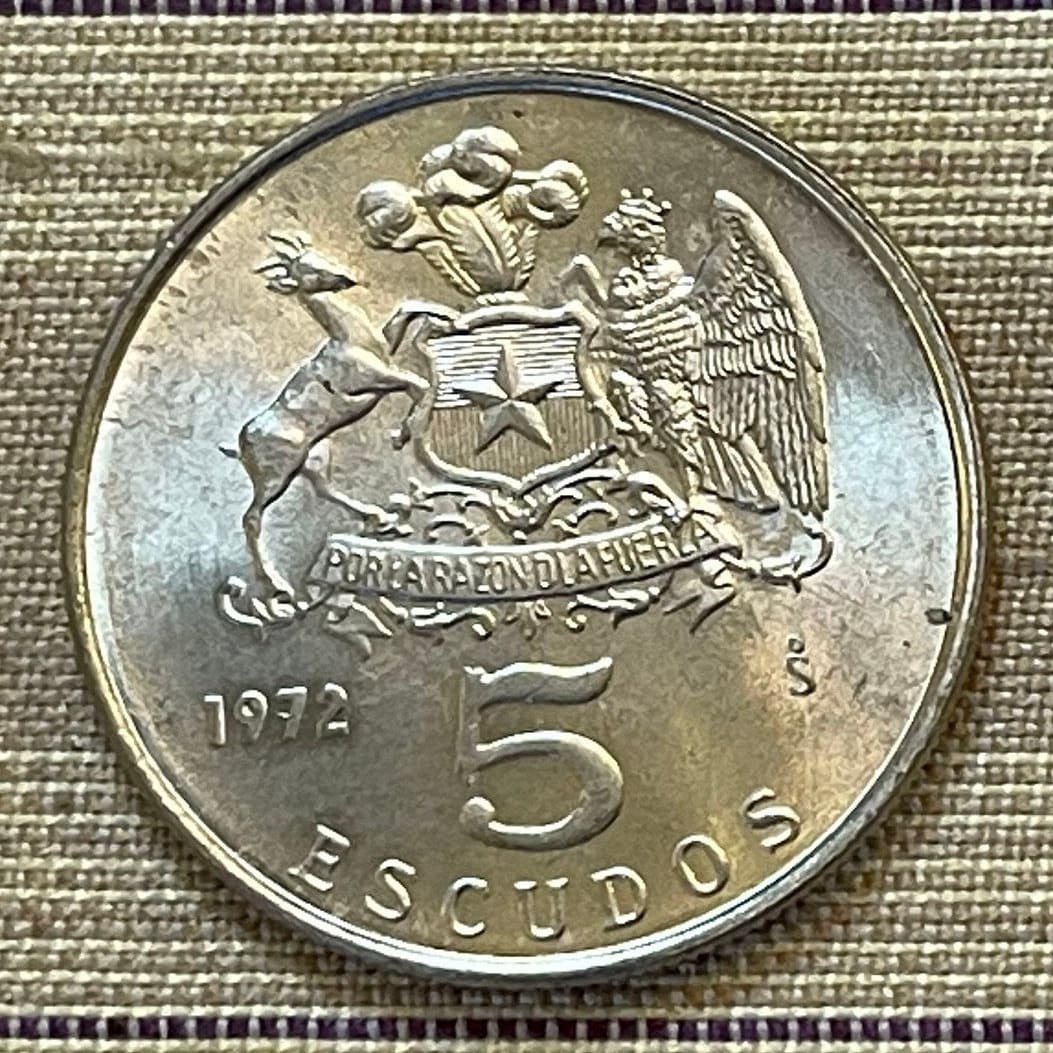 Lautaro 5 Escudos Chile Authentic Coin Money for Jewelry and Craft Making (Freedom Fighter)